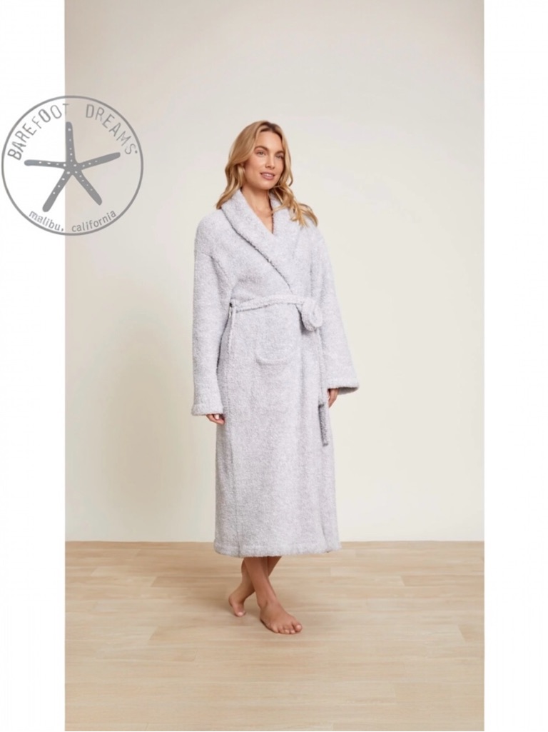 Barefoot Dreams Cc Heathered Adult Robe In Ocean/White